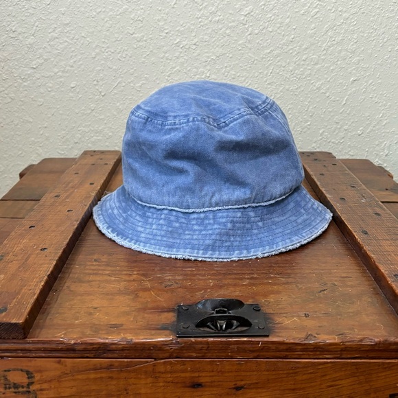 Distressed cotton bucket hat by David and Young in blue denim. OS - Picture 3 of 7